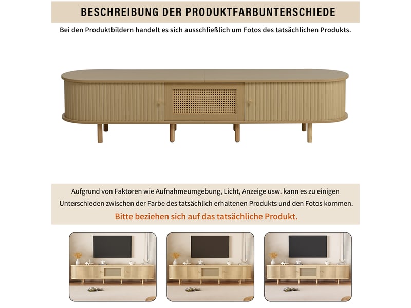  Meuble tv avec 2 portes coulissantes, 1 tiroir et niche ouverte, pieds réglables, 180×40×40 cm en mdf naturel  - Conforama E