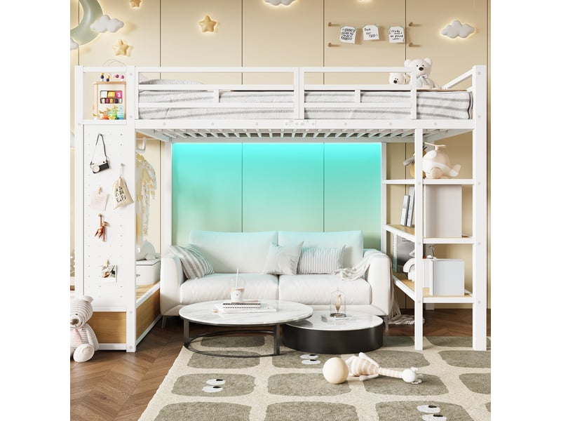  Lit mezzanine 140x200 avec rangements, échelle et led, pour adulte  - Conforama D