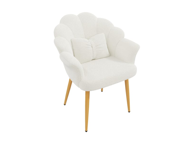  Chaise blanche en tissu teddy, ensemble de 6, design feuille de fleur, accoudoirs intégrés  - Conforama A
