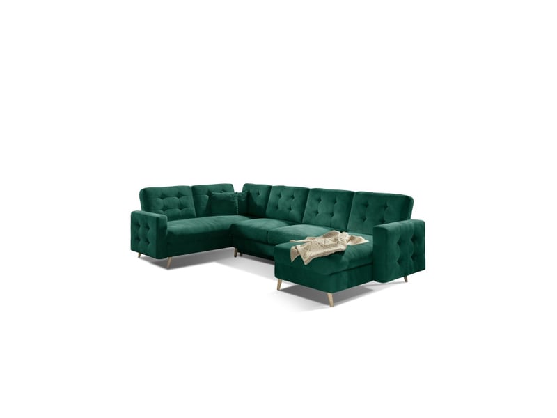  Canapé d'angle panoramique convertible hasgard u 326x202 cm vert émeraude velours  - Conforama A