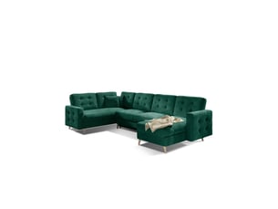 Canapé d'angle panoramique convertible hasgard u 326x202 cm vert émeraude velours