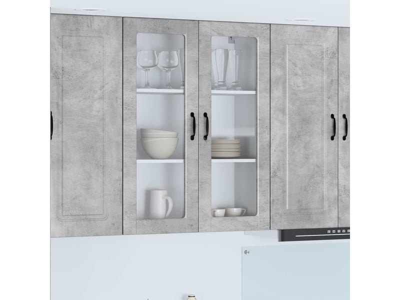 Meuble mural de cuisine, cabinet en verre mural gris béton 80x31x100cm shl5419 - Conforama B