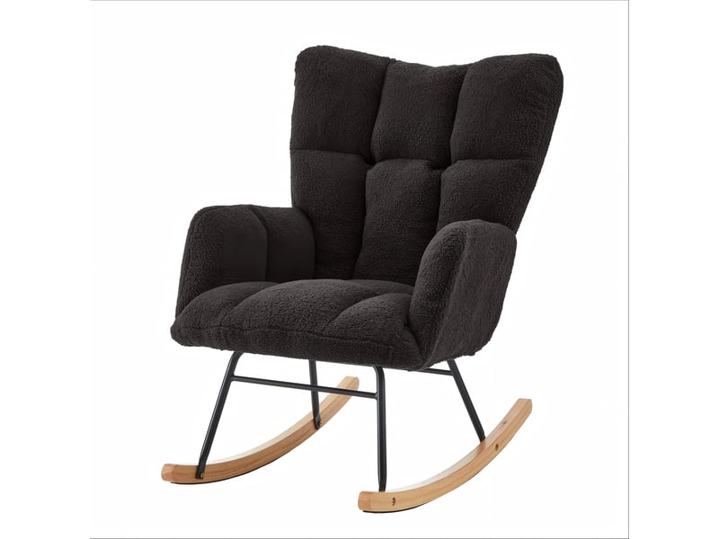  Fauteuil à bascule moderne 69x89x101 cm design scandinave avec pieds en bois et métal  - Conforama A