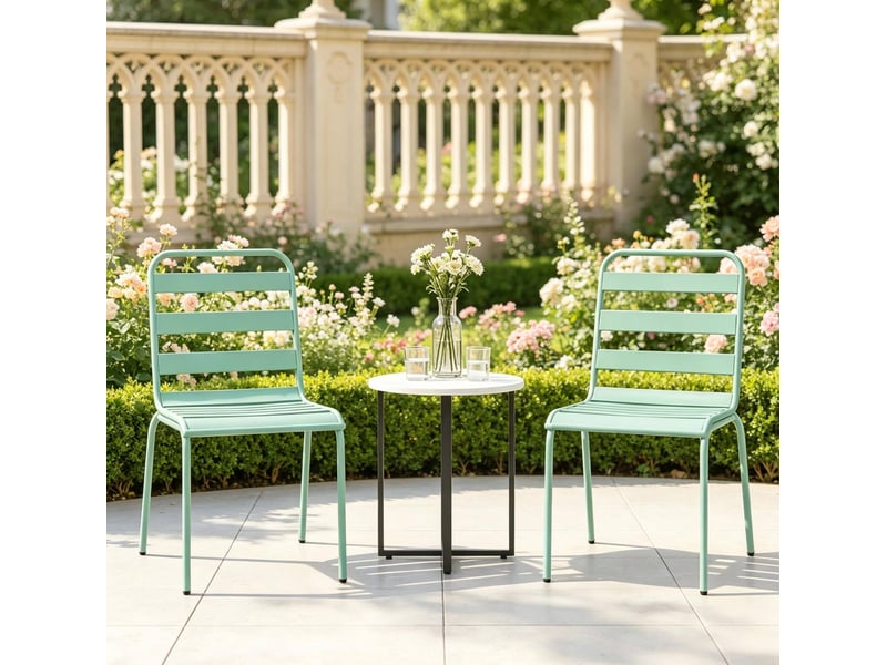  Chaise de jardin empilable lot de 2 avec pieds réglables et structure stable en acier vert pour terrasse  - Conforama B