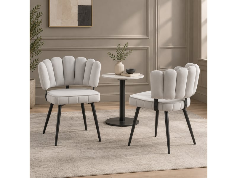 Chaises de salle à manger lot de 2 à dossier éventail - assise rembourrée, velours gris clair, métal noir, h 80 cm - Conforama C