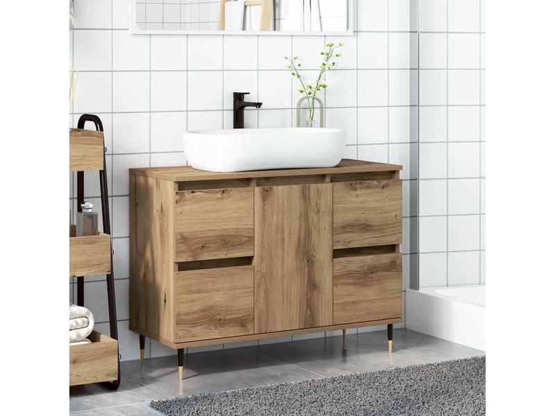  Armoire de salle de bain, meuble de rangement chêne artisanal bois d'ingénierie shl5997  - Conforama C