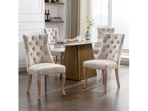 Chaises de salle à manger 4 pièces velours beige clair pieds en bois massif