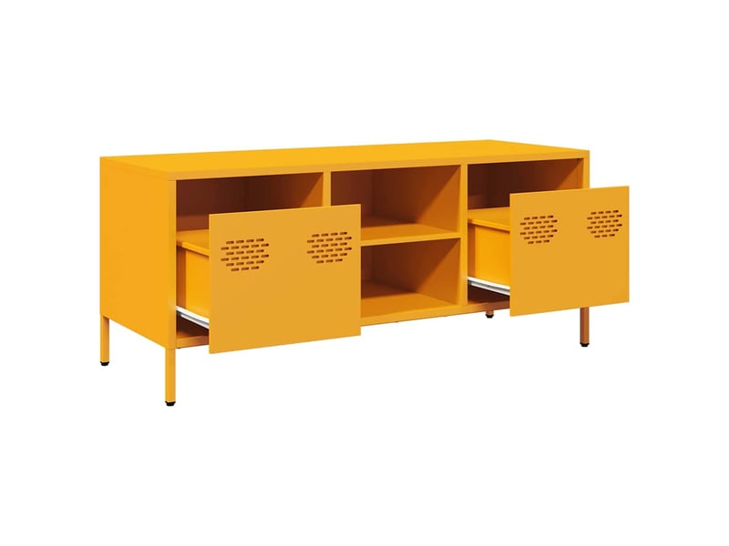  Meuble tv - banc tv - meuble de rangement jaune moutarde 101,5x39x43,5 cm acier laminé à froid  - Conforama E