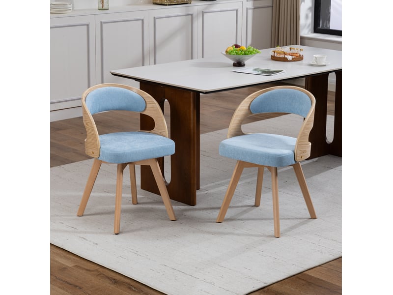  Chaise de salle à manger pivotante 360 degrés en lin bleu  - Conforama C