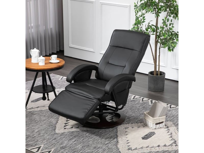  Fauteuil relax pivotant inclinable 135° avec repose-pieds en similicuir noir  - Conforama C