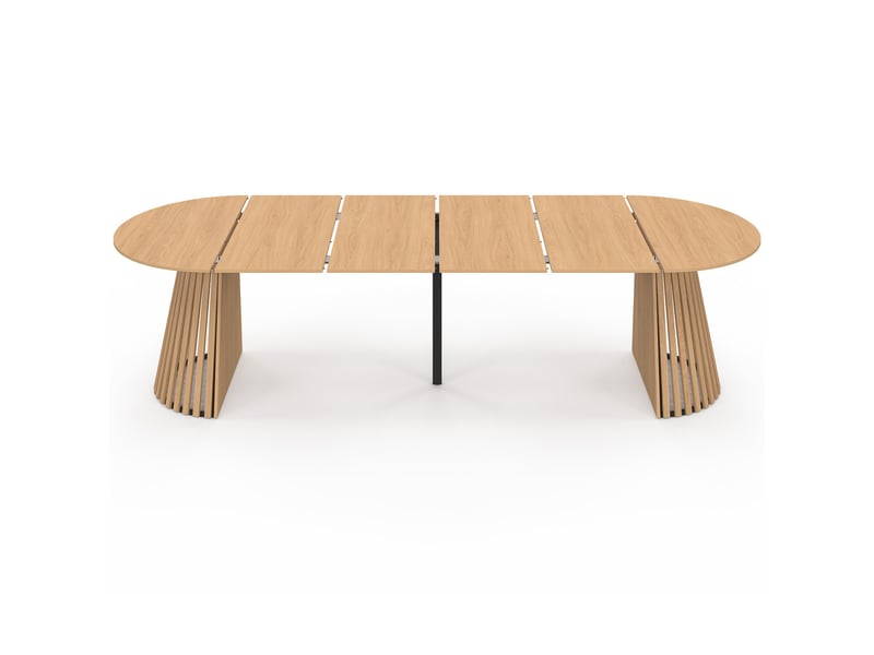 Table à manger extensible ronde carmen 4-12 personnes pied bois en lattes et plateau bois 110-300 cm  - Conforama C
