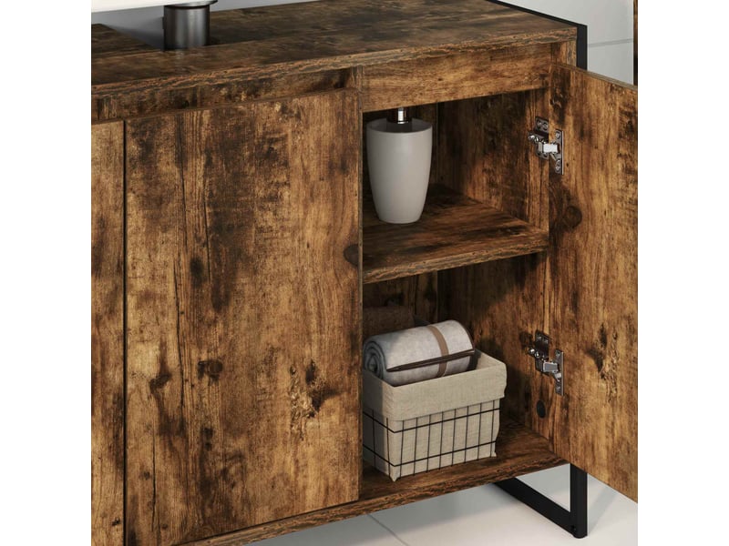  Cabinet de salle de bain, meuble de rangement chêne fumé 90x30x60 cm  - Conforama D