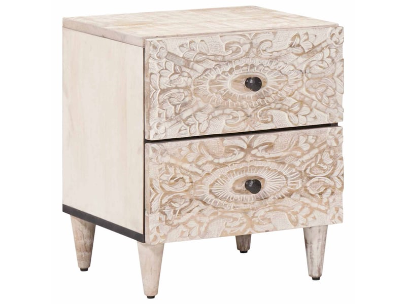  Table de chevet blanc 40 x 33,5 x 46 cm bois de mangue massif  - Conforama B