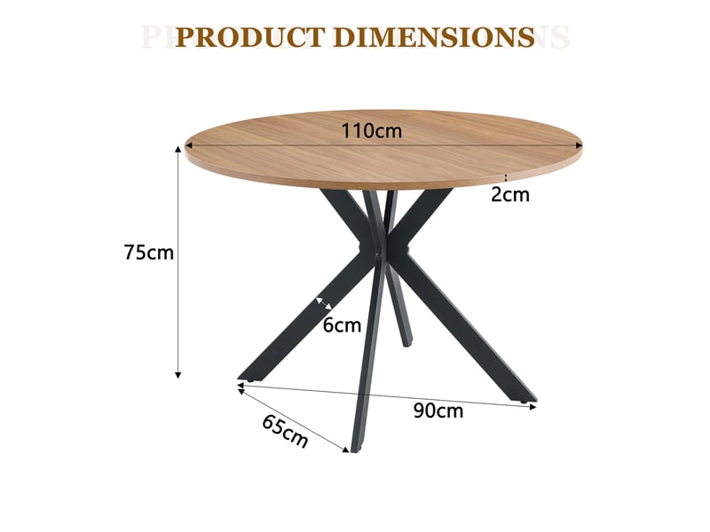 Table à manger ronde 110 cm, table de cuisine, mdf décor noyer, basse métal noir  - Conforama C