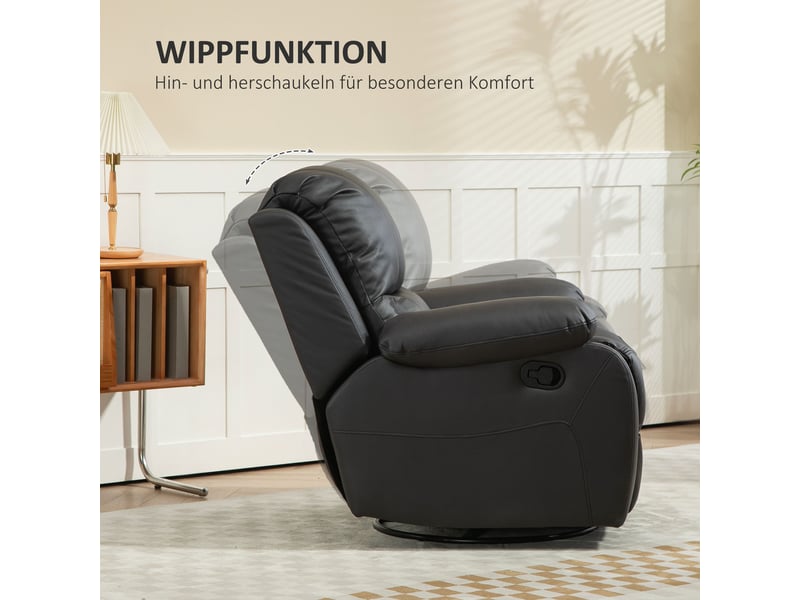  Fauteuil relax pivotant et inclinable en tissu avec repose-pieds noir 93x100x98 cm  - Conforama E