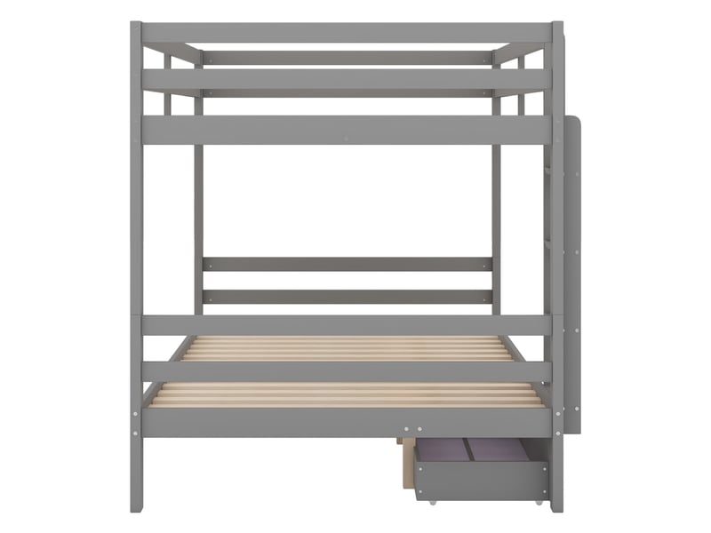  Lit superposé 140x200 cm 2 couchages avec 2 tiroirs, pin, gris, matelas non inclus  - Conforama E