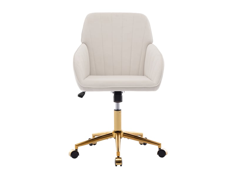  Chaise de bureau pivotante réglable en velours blanc, dossier ergonomique et roulettes pour travailler longtemps  - Conforama A