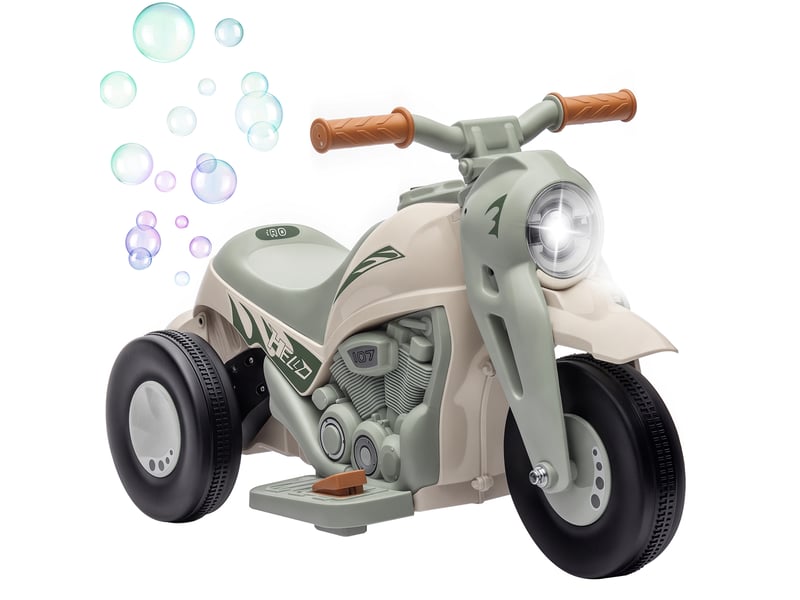  Moto électrique enfants 2-5 ans, 3 roues, 6 v, 3 kmh, avec fonction de bulles, effets lumineux et sonores, blanc crème  - Conforama A