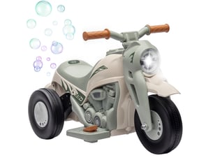 Moto électrique enfants 2-5 ans, 3 roues, 6 v, 3 kmh, avec fonction de bulles, effets lumineux et sonores, blanc crème