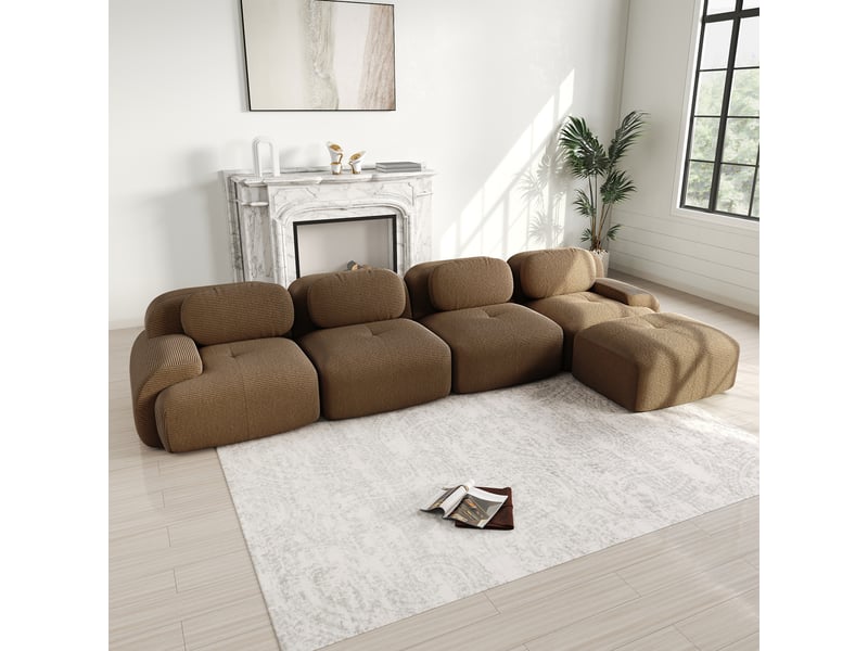  Canapé d'angle, canapé modulable, 4 places, marron, livré monté, sans structure, pour salon, home cinéma, bureau  - Conforama R