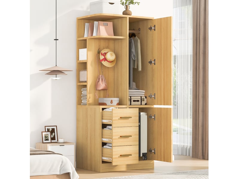 Armoire 1 porte avec rangements 70x50x170 cm coloris bois naturel - Conforama W