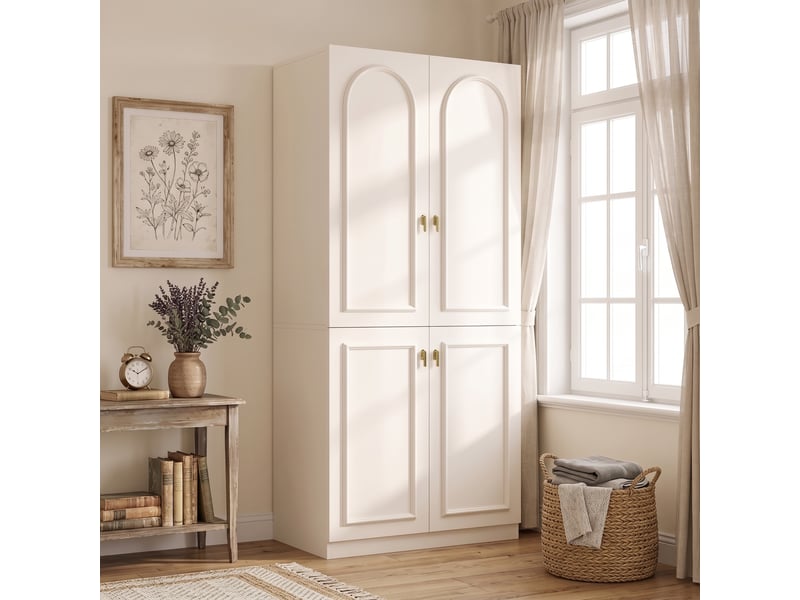 Armoire de chambre blanche 90x48x200 cm avec 2 penderies et 3 étagères - Conforama B