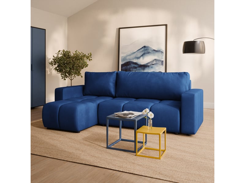 Canapé d'angle ramil, tissu peluche bleu - Conforama B