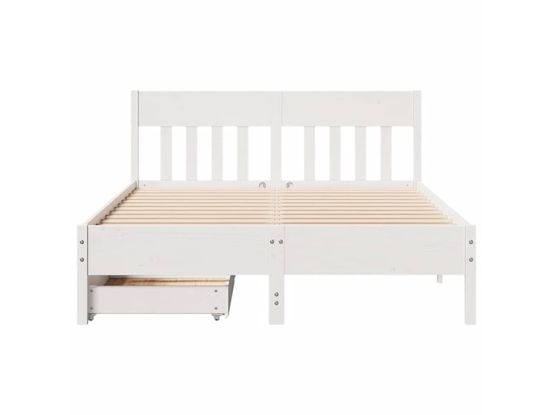 Lit double- lit adulte - cadre de lit sans matelas blanc 135x190 cm bois de pin massif - Conforama C