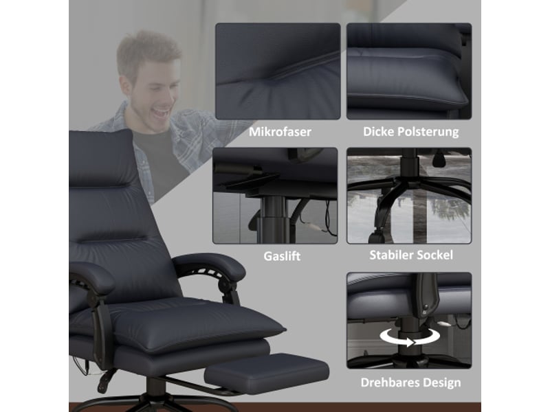  Chaise de bureau massante réglable en hauteur avec repose-pieds, gris foncé, bureau et télétravail  - Conforama D