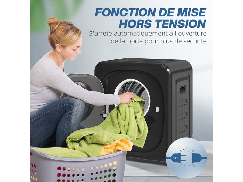 Sèche linge à évacuation électrique 800 w 2,5 kg avec 5 modes de séchage, charge frontale, cuve en acier inoxydable - Conforama W
