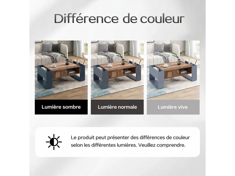  Table basse anthracite et effet bois avec tiroir sans poignée, 111 x 60 x 40 cm  - Conforama E