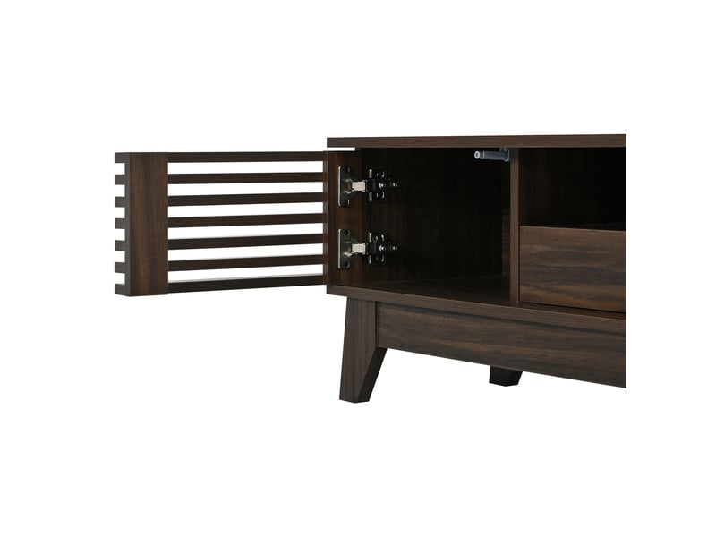  Meuble tv 3 portes 1 tiroir façades rainurées mdf coloris noyer 170 x 35 x 40 cm N621P514469D - Conforama E