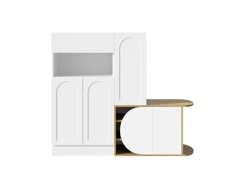  Banc à chaussures oslo blanc bois 130x35x110,5 cm, 5 portes, tiroir &amp; rangement ouvert  - Conforama A