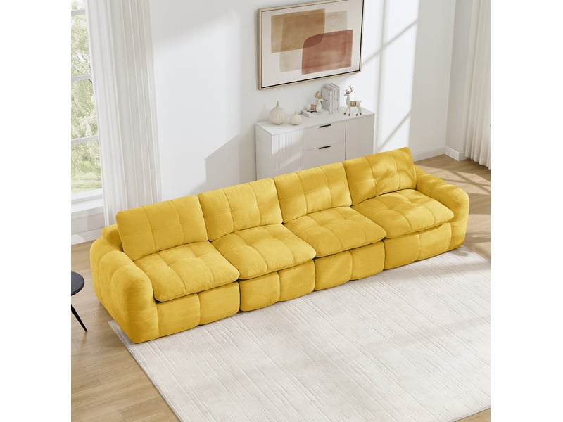  Canapé modulaire 4 places sans structure rigide, assises larges et profondes, montage sans outils, en chenille jaune  - Conforama E
