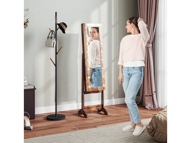  Armoire à bijoux armoire de rangement sur pieds boîte à bijoux avec miroir multi-rangements éclairage led brun rustique  - Conforama B