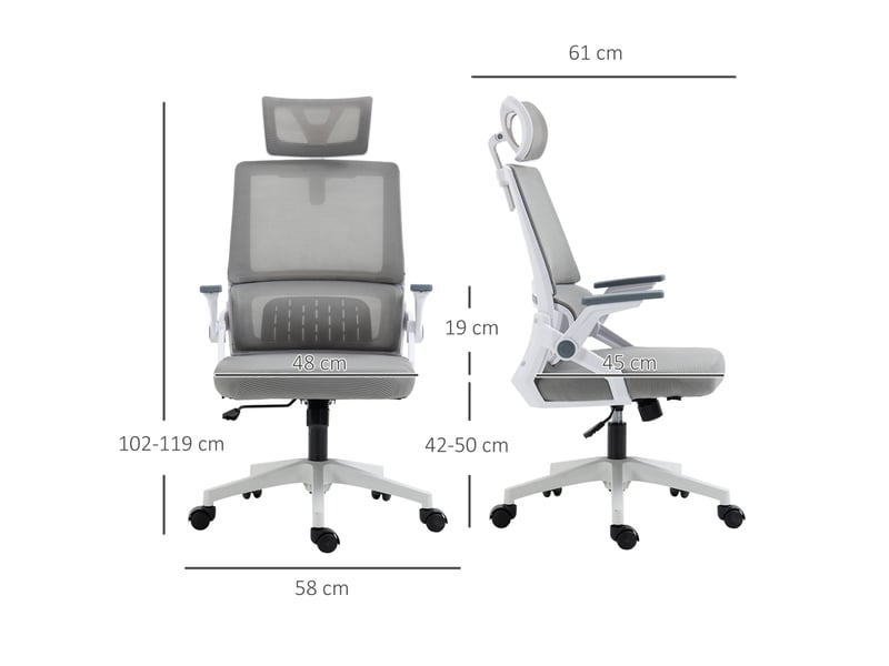  Chaise de bureau 58x61x102-119 cm gris en mesh, réglable, appui-tête, bascule et soutien lombaire - bureau  - Conforama C
