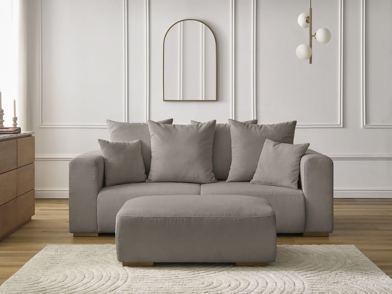  Bobochic canapé droit fixe 2 places sidonie velours côtelé avec pouf taupe SIDONIE - Conforama D