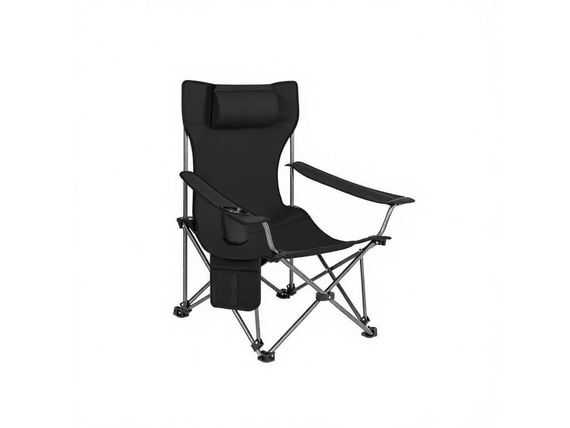  Fauteuil de camping pliant noir avec repose-pieds extensible, dossier réglable et sac de transport pratique  - Conforama A