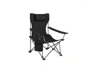 Fauteuil de camping pliant noir avec repose-pieds extensible, dossier réglable et sac de transport pratique