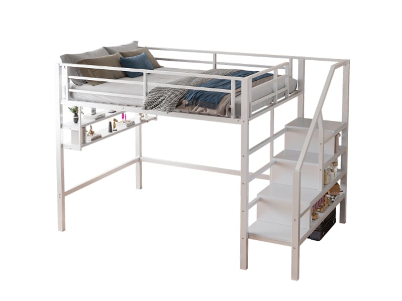  Lit mezzanine 140x200 cm coloris blanc métal lit enfant blanc - Conforama A