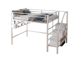 Lit mezzanine 140x200 cm <strong>MERAX</strong>  <strong>lit enfant blanc</strong> coloris blanc