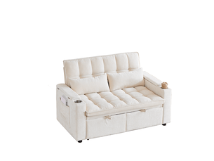 Canapé droit convertible MIVRAY   2 places Tissu beige avec coffre de rangement