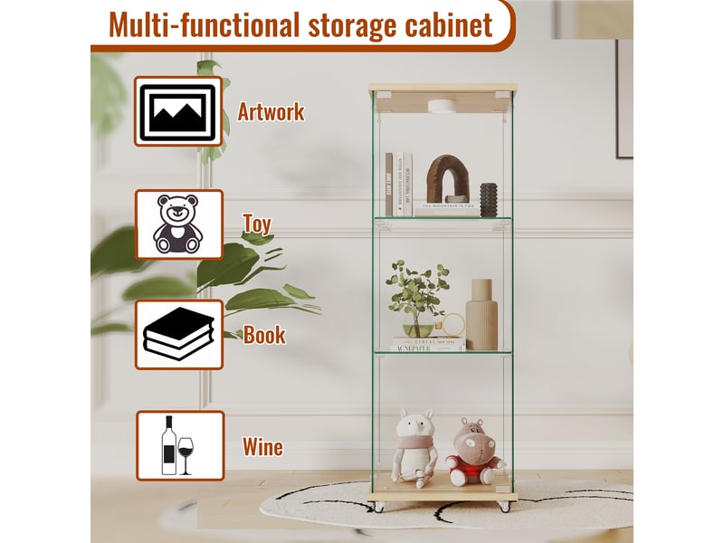  Vitrine 1 porte 3 niveaux avec led mdf et verre effet bois 42.5x36.5x120 cm W5093P396415 - Conforama E