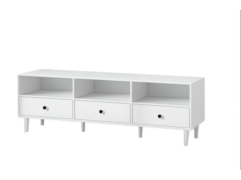  Meuble tv 140 cm blanc - tiroirs et espaces ouverts, idéal grand écran, meuble salon moderne  - Conforama A