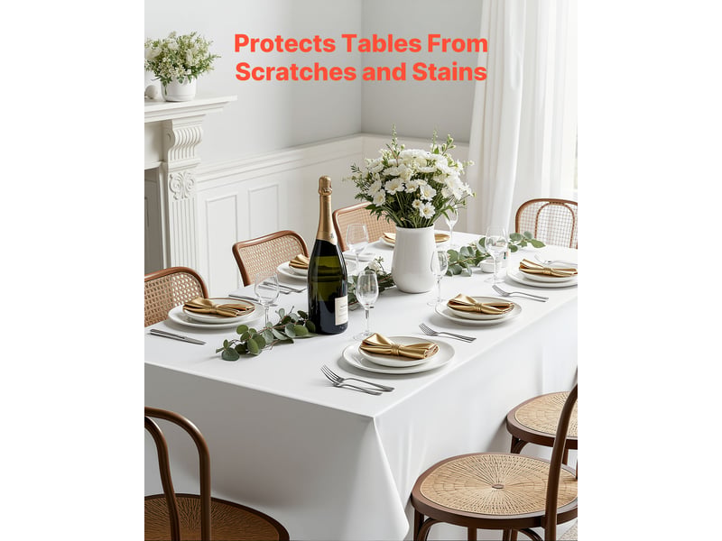  Vevor nappe rectangulaire blanche, 1778 x 3048 mm, couverture de table en polyester infroissable, lot de 6, resistante a la dechirure et leffilochage, lavable en machine, pour mariage, fete, banquet  - Conforama B