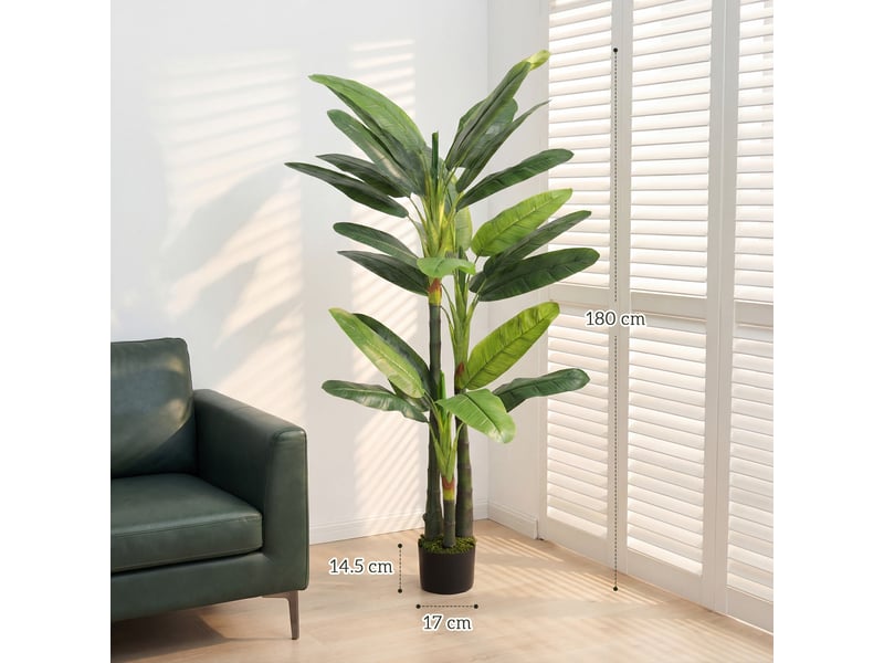  Bananier artificiel, plante factice à 18 feuilles, 180 cm, vert  - Conforama E