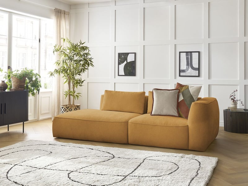  Bobochic canapé droit fixe 3 places leopold tissu texturé jaune  accoudoir droit LEOPOLD - Conforama B