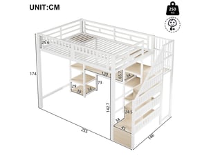 Lit mezzanine 140x200 cm <strong></strong> <strong></strong> coloris blanc