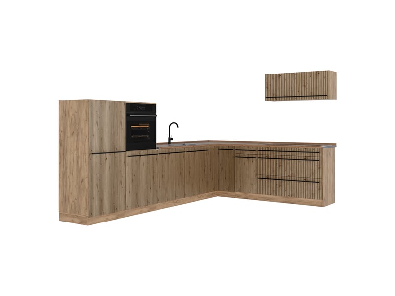  Vicco cuisine en angle, chêne artisanchêne doré, 327 x cm plan de travail chêne doré  - Conforama A