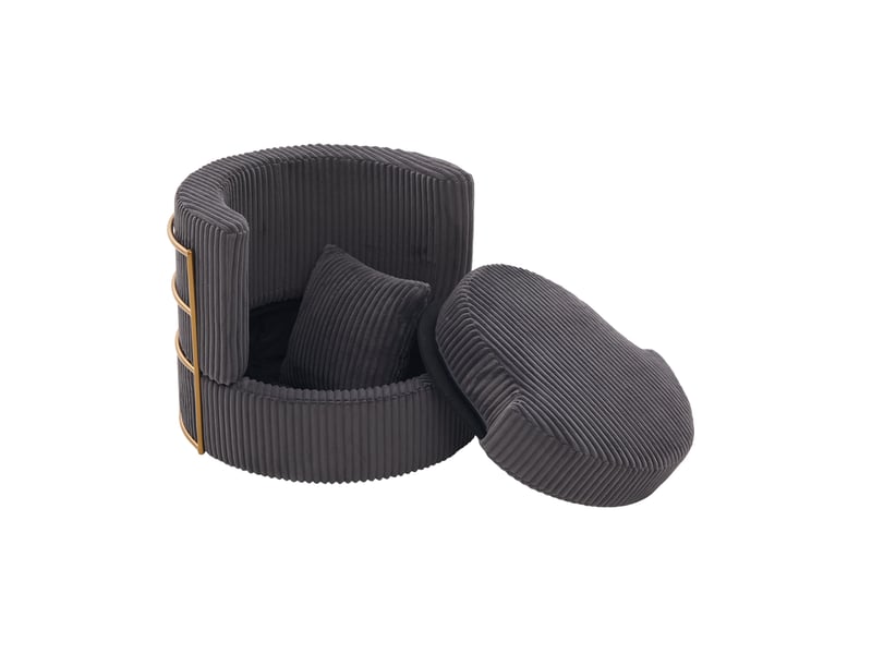 Lot de 2 fauteuils pivotants 360° gris en velours côtelé avec rangement intégré - Conforama D